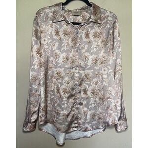 elie tahari Satin Marigold Biege And Purple Shirt Size Large